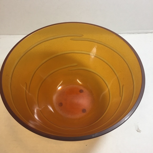 VTG Ethan Allen Murano Art Glass Hand Etched Amber Bowl Post Modern 10" Diameter - Picture 5 of 11